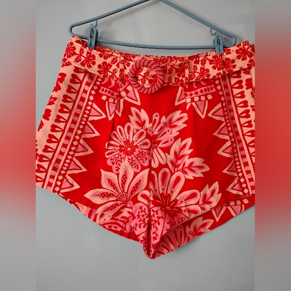 Farm Rio Red Belted Shorts 33 - Picture 7 of 12